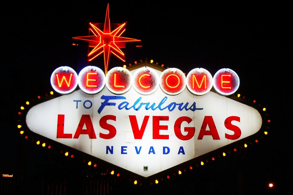 The illuminated Welcome to Fabulous Las Vegas Nevada neon sign at night